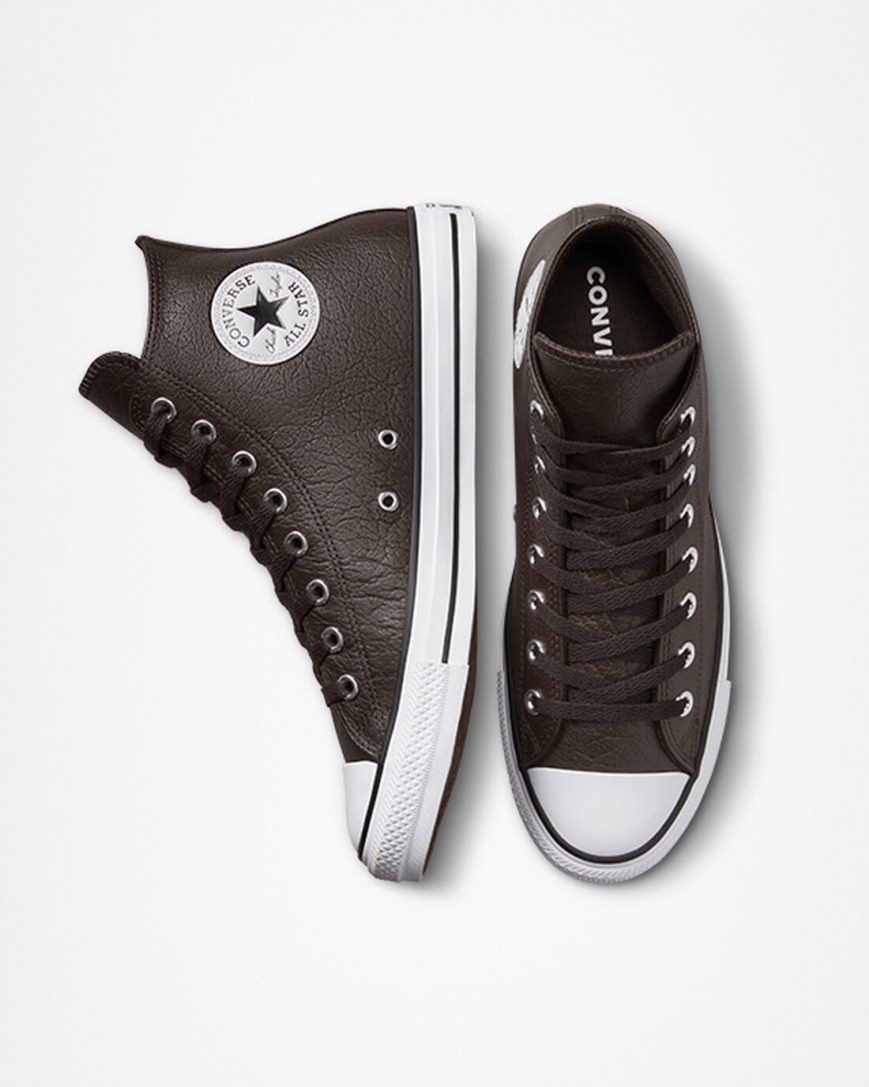 Men's Converse Chuck Taylor All Star Tumbled Leather High Top Shoes Brown / White / Black | AU 6C5E0V